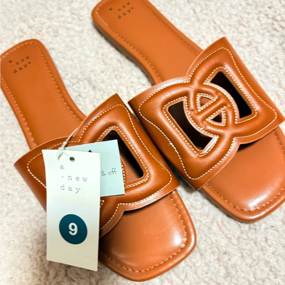 A New Day Women's Brown Cutout Slide Sandals